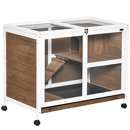 PawHut Kaninchenstall Kaninchenstall auf Rädern kleines Tiergehege Massivholz 2 Etagen Dach zum Öffnen Plattformen 91,5 x 53,3 x 73 cm braun PawHut Kaninchenstall Kaninchenstall auf Rädern kleines Tiergehege Massivholz 2 Etagen Dach zum Öffnen Plattformen 91,5 x 53,3 x 73 cm braun von PawHut