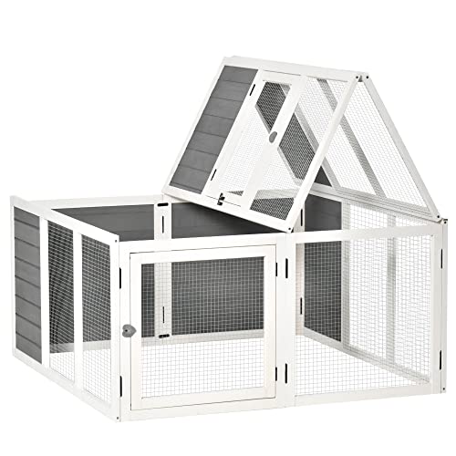 PawHut Kaninchenstall mit Freilaufgehege Kaninchenkäfig Kleintiergehege aufklappbares Dach erhöhten Boden mit Dachfenster Meerschweinchenstall Kleintierstall Tannenholz Metall Grau 120 x 120 x 60 cm PawHut Kaninchenstall mit Freilaufgehege Kaninchenkäfig Kleintiergehege aufklappbares Dach erhöhten Boden mit Dachfenster Meerschweinchenstall Kleintierstall Tannenholz Metall Grau 120 x 120 x 60 cm von PawHut
