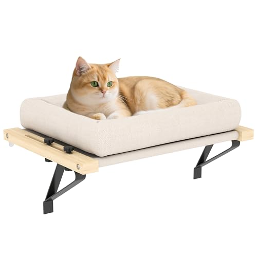PawHut Katze Heizkörper Bett, einstellbare hängende Katze Hängematte mit Massivholzrahmen, abnehmbar und Maschine waschbar Kissen für Indoor-Katzen und Kätzchen, Creme weiß von PawHut