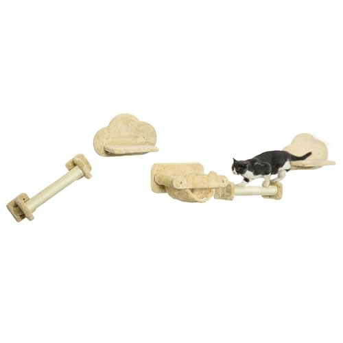 PawHut Katzen Kletterwand, 5-teiliges Katzentreppe mit 2 Kratzstämmen, 2 Plattformen, Klettern katzenkratzbaum mit Plüschbezug, Hängematte, für Innenräume, Beige PawHut Katzen Kletterwand, 5-teiliges Katzentreppe mit 2 Kratzstämmen, 2 Plattformen, Klettern katzenkratzbaum mit Plüschbezug, Hängematte, für Innenräume, Beige von PawHut