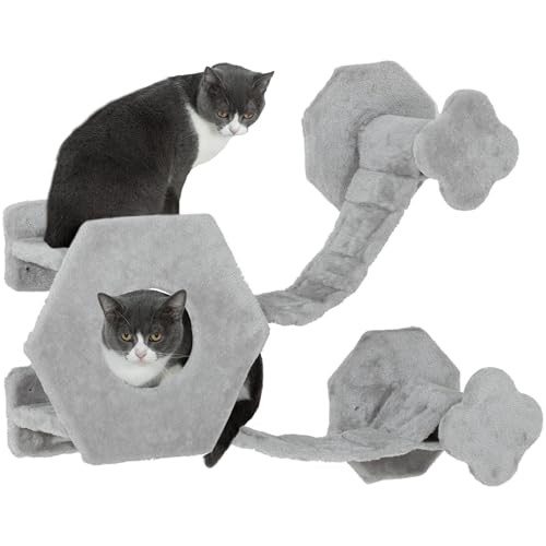 PawHut Katzen Kletterwand, Katzenliege mit Stufen, Katzenhöhle, Sprungturm, Spielzeugball, Katzenplattform für Katzen bis 5 kg, Hellgrau PawHut Katzen Kletterwand, Katzenliege mit Stufen, Katzenhöhle, Sprungturm, Spielzeugball, Katzenplattform für Katzen bis 5 kg, Hellgrau von PawHut