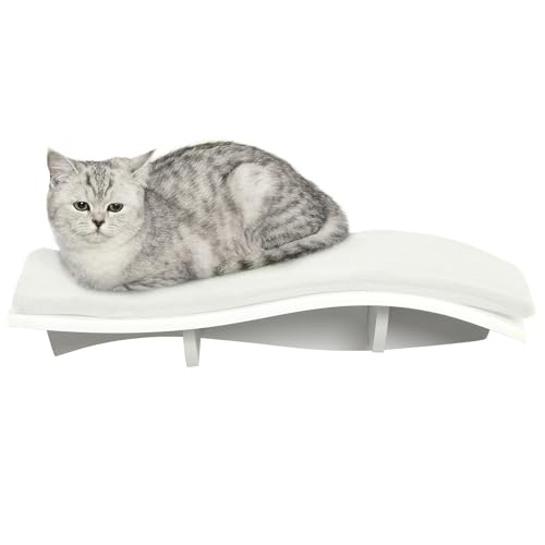 PawHut Katzen Kletterwand Katzenhängematte Katzenbett Wand Katzenregal Wandmontage Katzenmöbel Plüsch MDF Weiß 53 x 28 x 12 cm von PawHut