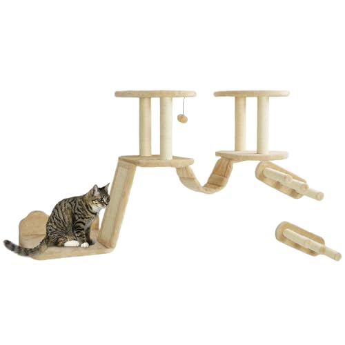 PawHut Katzen Kletterwand Set, 3-teilig Katzenmöbel mit Kratzbaum, Sitzstangen, Leiter, Stufen, Kratzbrett, für Katzen bis 5 kg, Sisal, Beige PawHut Katzen Kletterwand Set, 3-teilig Katzenmöbel mit Kratzbaum, Sitzstangen, Leiter, Stufen, Kratzbrett, für Katzen bis 5 kg, Sisal, Beige von PawHut