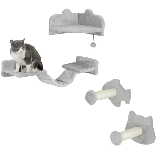 PawHut Katzen Kletterwand Set, 4-teilig Katzenmöbel mit Stufen, Leiter, Sprungtürmen, Kratzbäumen, Spielball, Sisal, für Katzen bis 5 kg, Hellgrau PawHut Katzen Kletterwand Set, 4-teilig Katzenmöbel mit Stufen, Leiter, Sprungtürmen, Kratzbäumen, Spielball, Sisal, für Katzen bis 5 kg, Hellgrau von PawHut
