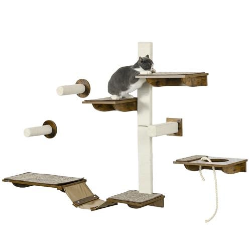 PawHut Katzen Kletterwand Set, 8-teilig Katzenmöbel mit Kratzbäumen, Sitzstangen, Kratzbrett, Katzentreppe, Sisal, Braun PawHut Katzen Kletterwand Set, 8-teilig Katzenmöbel mit Kratzbäumen, Sitzstangen, Kratzbrett, Katzentreppe, Sisal, Braun von PawHut
