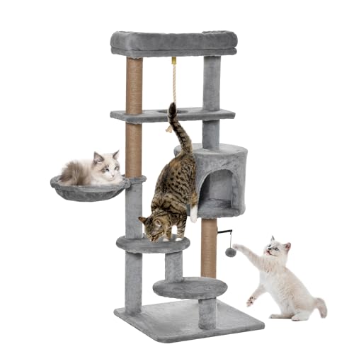 PawHut Katzen Kratzbaum 120 cm Katzenbaum mit Korb, Katzenhöhle, Spielball, Indoor Kletterturm mit Bett, Jutestamm, Kratzmöbel für Katzen bis 5 kg, Hellgrau PawHut Katzen Kratzbaum 120 cm Katzenbaum mit Korb, Katzenhöhle, Spielball, Indoor Kletterturm mit Bett, Jutestamm, Kratzmöbel für Katzen bis 5 kg, Hellgrau von PawHut