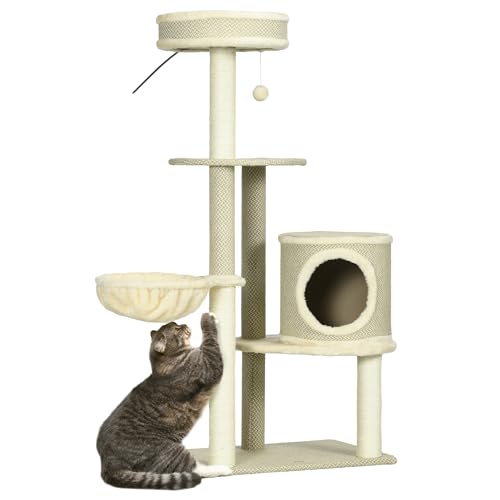 PawHut Katzen Kratzbaum 124 cm Kletterturm mit 2 Liegeflächen, Katzenhöhle, Katzenbaum mit Korb, Spielball, Sisalstämmen, Katzenmöbel für Katzen bis 5 kg PawHut Katzen Kratzbaum 124 cm Kletterturm mit 2 Liegeflächen, Katzenhöhle, Katzenbaum mit Korb, Spielball, Sisalstämmen, Katzenmöbel für Katzen bis 5 kg von PawHut