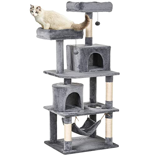 PawHut Katzen Kratzbaum groß 145 cm, Katzenbaum mit Hängematte, Kletterbaum für Katzen, Katzenkratzbaum Höhle Katzenmöbel mit Sisalstämmen, Hellgrau PawHut Katzen Kratzbaum groß 145 cm, Katzenbaum mit Hängematte, Kletterbaum für Katzen, Katzenkratzbaum Höhle Katzenmöbel mit Sisalstämmen, Hellgrau von PawHut