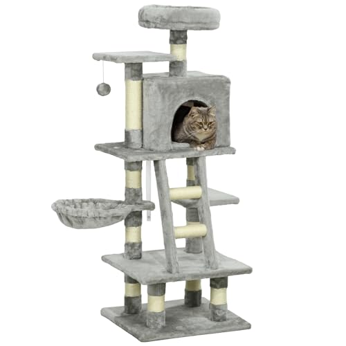 PawHut Katzen Kratzbaum mit Katzenhöhle 132 cm Katzenbaum mit Hängematte Spielball, Korb, Kletterbaum für Katzen bis 4,5 kg Kratzmöbel, Sisal, Grau PawHut Katzen Kratzbaum mit Katzenhöhle 132 cm Katzenbaum mit Hängematte Spielball, Korb, Kletterbaum für Katzen bis 4,5 kg Kratzmöbel, Sisal, Grau von PawHut