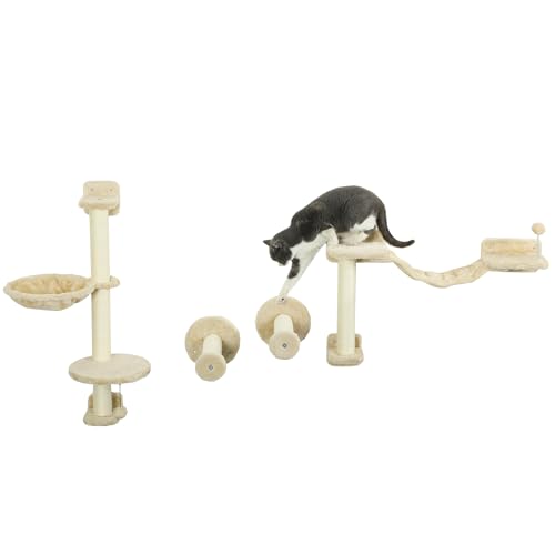 PawHut Katzen-Regal-Set, 4-teilig, Wandkratzer für Katzen, mit Hängematte, Kratzstäbe, weiche Treppe, Kugel, Plattformen zum Springen, Beige PawHut Katzen-Regal-Set, 4-teilig, Wandkratzer für Katzen, mit Hängematte, Kratzstäbe, weiche Treppe, Kugel, Plattformen zum Springen, Beige von PawHut