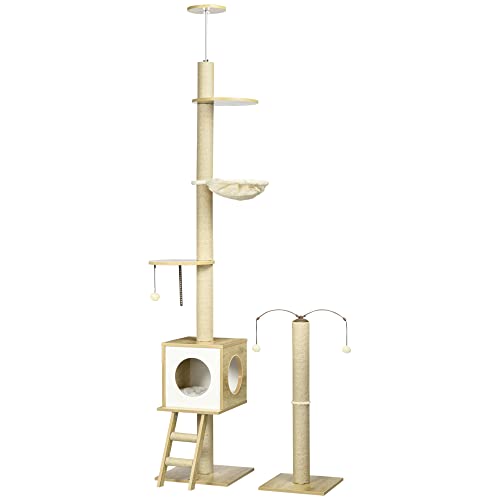PawHut Katzenbäume, Aktivitätskratzbäume Katzenturm, Boden an der Decke, höhenverstellbar, 225 – 285 cm, 4 Ebenen, Höhle, Hängematte, Leiter, Spiele – Beige PawHut Katzenbäume, Aktivitätskratzbäume Katzenturm, Boden an der Decke, höhenverstellbar, 225 – 285 cm, 4 Ebenen, Höhle, Hängematte, Leiter, Spiele – Beige von PawHut