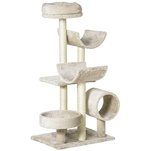 PawHut Katzenbaum Katzenkratzbaum Katzen Kletterbaum Kratzbaum Spielzeug Tunnel Beige L50 x B40 x H105 cm PawHut Katzenbaum Katzenkratzbaum Katzen Kletterbaum Kratzbaum Spielzeug Tunnel Beige L50 x B40 x H105 cm von PawHut