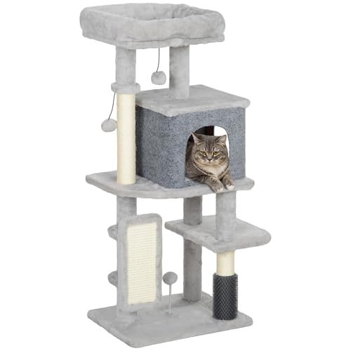 PawHut Katzenbaum Spielturm für Katzen, Höhe 104 cm, mit Kratzmatte, Katzenbett, Katzenhaus, Plattformen, Fellbürste, Spielbälle, Hellgrau PawHut Katzenbaum Spielturm für Katzen, Höhe 104 cm, mit Kratzmatte, Katzenbett, Katzenhaus, Plattformen, Fellbürste, Spielbälle, Hellgrau von PawHut