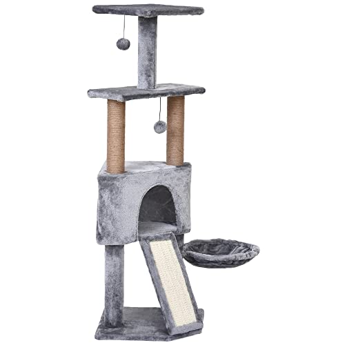 PawHut Katzenbaum mit Hängebett, 124 cm 4-Stufiger Kratzbaum, Katzenhaus mit Spielbällen, Korb, Katzenkratzbaum mit Sisalsäulen, 2 Plattformen, Kratzbrett, Plüsch Grau PawHut Katzenbaum mit Hängebett, 124 cm 4-Stufiger Kratzbaum, Katzenhaus mit Spielbällen, Korb, Katzenkratzbaum mit Sisalsäulen, 2 Plattformen, Kratzbrett, Plüsch Grau von PawHut