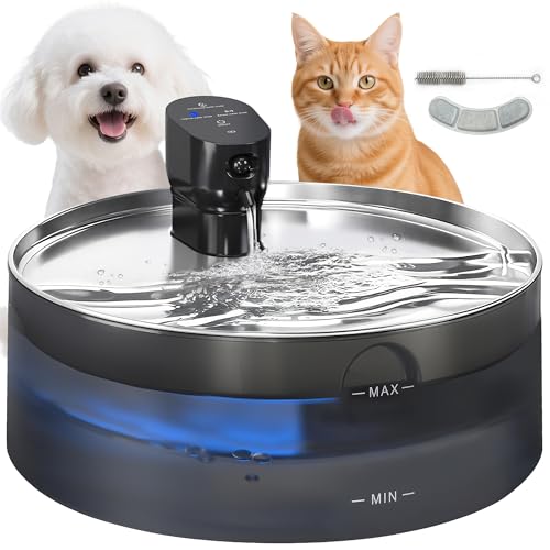 PawHut Katzenbrunnen 7L Trinkbrunnen für Katzen mit leiser Pumpe LED intelligenter Sensor Aktivkohlefilter Wasserstandsfenster Katzentrinkbrunnen Leicht zu Reinigen, Wasserbrunnen für Katzen Hunde von PawHut