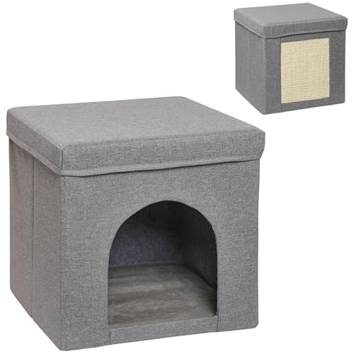 PawHut Katzenhaus, Würfel, faltbar, mit Kratzbrett, flauschiges Kissen, Stoff, Leinenoptik, 36,5 x 36,5 x 36,5 cm, Grau PawHut Katzenhaus, Würfel, faltbar, mit Kratzbrett, flauschiges Kissen, Stoff, Leinenoptik, 36,5 x 36,5 x 36,5 cm, Grau von PawHut