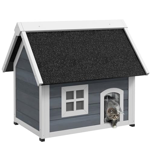 PawHut Katzenhaus Outdoor Katzenhöhle aus Holz, mit Aufklappbar Asphaltdach, Wetterfest Katzenhütte mit Fenster, 3 Türen, 77 x 57,5 x 68 cm, Grau PawHut Katzenhaus Outdoor Katzenhöhle aus Holz, mit Aufklappbar Asphaltdach, Wetterfest Katzenhütte mit Fenster, 3 Türen, 77 x 57,5 x 68 cm, Grau von PawHut