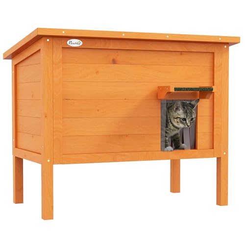 PawHut Katzenhaus aus Holz, Katzenhöhle Outdoor, Isolierte Katzenhütte mit Türvorhang, Kleintierhaus im Erhöhte Design, für Garten, Balkon, Orange, 85 x 50 x 68,5 cm PawHut Katzenhaus aus Holz, Katzenhöhle Outdoor, Isolierte Katzenhütte mit Türvorhang, Kleintierhaus im Erhöhte Design, für Garten, Balkon, Orange, 85 x 50 x 68,5 cm von PawHut