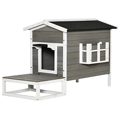 PawHut Katzenhaus aus Holz, Katzenhütte Outdoor Katzenhöhle Kleintierhaus mit Terrasse und Balkon für Katzen Hunde Tannenholz Grau + Weiß 115 x 66,5 x 74,7 cm PawHut Katzenhaus aus Holz, Katzenhütte Outdoor Katzenhöhle Kleintierhaus mit Terrasse und Balkon für Katzen Hunde Tannenholz Grau + Weiß 115 x 66,5 x 74,7 cm von PawHut