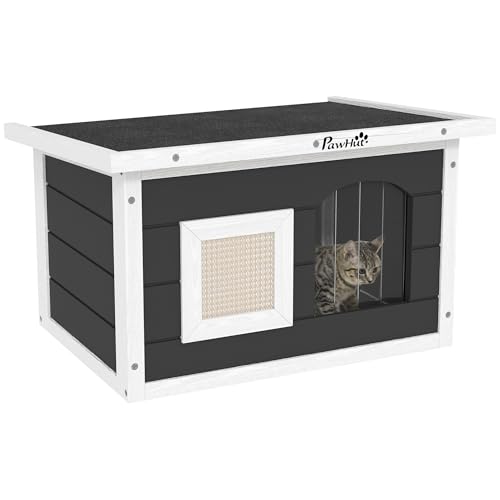 PawHut Katzenhaus aus Holz Katzenhöhle mit Kratzmatte, Türklappe, Wetterfest Katzenhütte mit Klappdach, herausnehmbarem Boden, für Indoor, Outdoor, 61 x 45 x 36,5 cm, Grau PawHut Katzenhaus aus Holz Katzenhöhle mit Kratzmatte, Türklappe, Wetterfest Katzenhütte mit Klappdach, herausnehmbarem Boden, für Indoor, Outdoor, 61 x 45 x 36,5 cm, Grau von PawHut
