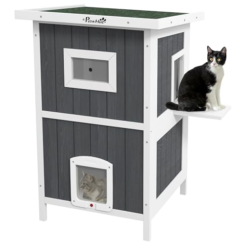 PawHut Katzenhaus aus Holz Outdoor Katzenhütte 2-stöckiges Katzenhöhle mit Balkon, Abnehmbarer Bodenplatte, 4 Türen, für 1-2 Katzen bis 5 kg, Grau PawHut Katzenhaus aus Holz Outdoor Katzenhütte 2-stöckiges Katzenhöhle mit Balkon, Abnehmbarer Bodenplatte, 4 Türen, für 1-2 Katzen bis 5 kg, Grau von PawHut