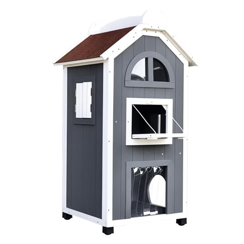PawHut Katzenhaus für Katzenbett oder Katzentoilette, Katzenschrank, Katzenklo Indoor, Tannenholz, Asphaltdach, Grau, 59 x 55 x 109 cm von PawHut