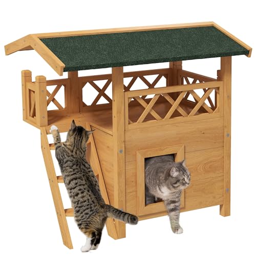PawHut Katzenhaus mit Asphaltdach, 2-stöckig, Katzenhütte mit Balkon, Katzenvilla mit Treppe, Massivholz, Natur, 77 x 50 x 73 cm PawHut Katzenhaus mit Asphaltdach, 2-stöckig, Katzenhütte mit Balkon, Katzenvilla mit Treppe, Massivholz, Natur, 77 x 50 x 73 cm von PawHut
