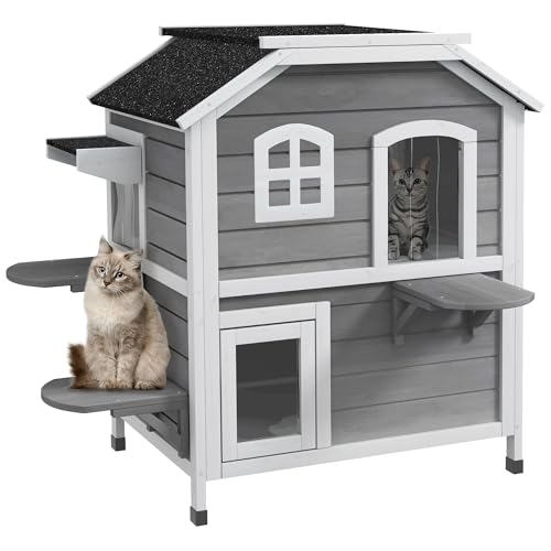 PawHut Katzenhaus mit Asphaltdach, Outdoor Katzenhütte mit Treppen, 2-Etagen Katzenvilla, Wasserfest, Garten, Tannenholz, Grau, 78 x 55,5 x 91 cm PawHut Katzenhaus mit Asphaltdach, Outdoor Katzenhütte mit Treppen, 2-Etagen Katzenvilla, Wasserfest, Garten, Tannenholz, Grau, 78 x 55,5 x 91 cm von PawHut