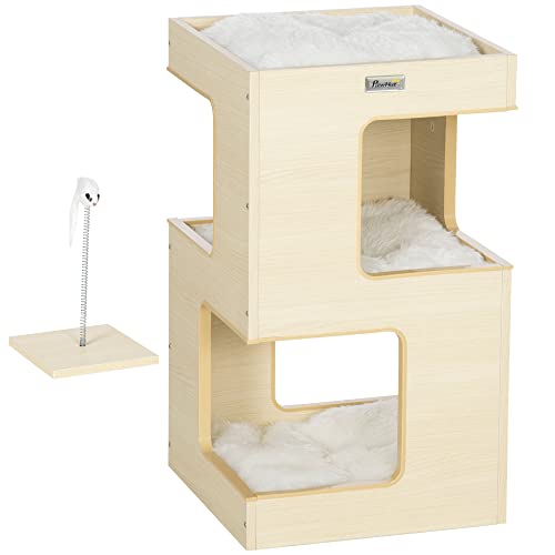 PawHut Katzenhöhle, 3-stufiger Katzenschrank mit Kissen, Katzenhütte, Katzenhaus mit falschem Mausspielzeug, katzenmöbel, Indoor, Eiche, 34 x 34 x 60 cm PawHut Katzenhöhle, 3-stufiger Katzenschrank mit Kissen, Katzenhütte, Katzenhaus mit falschem Mausspielzeug, katzenmöbel, Indoor, Eiche, 34 x 34 x 60 cm von PawHut