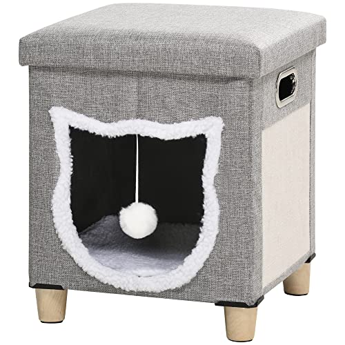 PawHut Katzenhöhle, Katzenhaus mit Kissen, Katzenbett mit Kratzmatte, Ottomane, Kuschelhöhle mit Spielball, Anti-Rutsche Katzenhütte, Polyester, Grau, 35,5 x 35,5 x 42,5 cm PawHut Katzenhöhle, Katzenhaus mit Kissen, Katzenbett mit Kratzmatte, Ottomane, Kuschelhöhle mit Spielball, Anti-Rutsche Katzenhütte, Polyester, Grau, 35,5 x 35,5 x 42,5 cm von PawHut