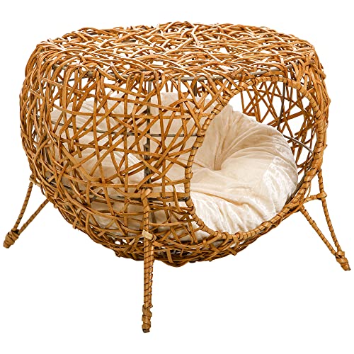 PawHut Katzenhöhle Katzenbett Katzenbett Katzenhaus auf Rattanständer Weiches Kissen Ø 40 x 32 cm Hellbraun PawHut Katzenhöhle Katzenbett Katzenbett Katzenhaus auf Rattanständer Weiches Kissen Ø 40 x 32 cm Hellbraun von PawHut