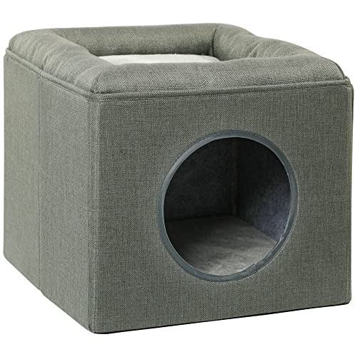 PawHut Katzenhöhle Katzenhütte, Katzenhaus mit 2 Ebenen, Katzenbett mit Kissen, Hundehaus für Katzen bis 5 kg, 36,5 x 36,5 x 33 cm, Grün PawHut Katzenhöhle Katzenhütte, Katzenhaus mit 2 Ebenen, Katzenbett mit Kissen, Hundehaus für Katzen bis 5 kg, 36,5 x 36,5 x 33 cm, Grün von PawHut