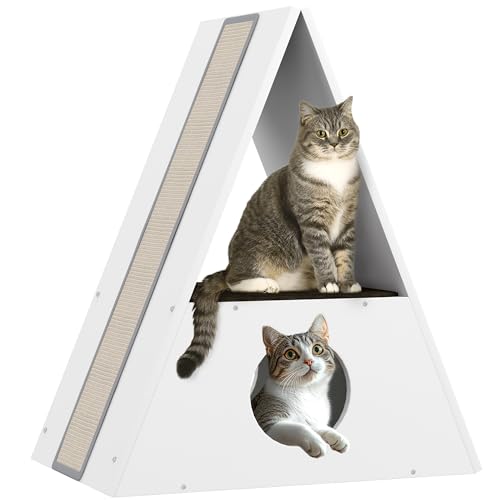 PawHut Katzenhöhle mit 2 Ebenen, Katzenhaus, Katzenbett für drinnen mit 2 Matten und 4 Sisal-Kratzstangen, gemütliches Versteck, Katzenhaus aus Holz, Weiß und Beige PawHut Katzenhöhle mit 2 Ebenen, Katzenhaus, Katzenbett für drinnen mit 2 Matten und 4 Sisal-Kratzstangen, gemütliches Versteck, Katzenhaus aus Holz, Weiß und Beige von PawHut