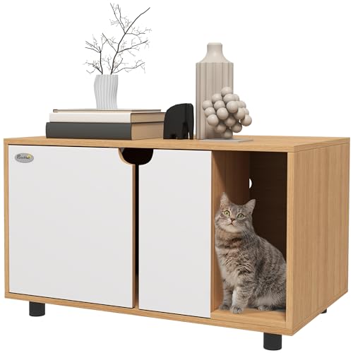 PawHut Katzenkisterl, Katzenklo mit Klappe, Möbel für Katzentoilette, Türen, Beistelltisch für Haustiere, Sandleckmatte, 2 Belüftungslöcher, skandinavischer Stil, natürlich und weiß PawHut Katzenkisterl, Katzenklo mit Klappe, Möbel für Katzentoilette, Türen, Beistelltisch für Haustiere, Sandleckmatte, 2 Belüftungslöcher, skandinavischer Stil, natürlich und weiß von PawHut