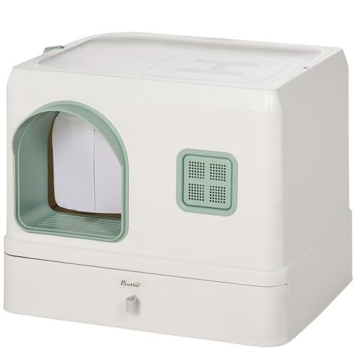 PawHut Katzenklo, Katzentoilette mit Haube, Schublade, Deodorant, Toilette mit Schaufel für Katzen bis 5 kg, Kunststoff, ABS, Grün+Weiß 50 x 40 x 40 cm PawHut Katzenklo, Katzentoilette mit Haube, Schublade, Deodorant, Toilette mit Schaufel für Katzen bis 5 kg, Kunststoff, ABS, Grün+Weiß 50 x 40 x 40 cm von PawHut