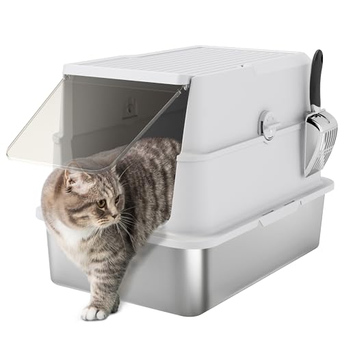 PawHut Katzenklo, XL Katzentoilette aus Edelstahl mit umklappbarem Deckel, Streuschaufel, Katzentoilette mit Deodorierungsbeutel, für Katzen bis 7 kg, Leicht zu Reinigen, Hellgrau PawHut Katzenklo, XL Katzentoilette aus Edelstahl mit umklappbarem Deckel, Streuschaufel, Katzentoilette mit Deodorierungsbeutel, für Katzen bis 7 kg, Leicht zu Reinigen, Hellgrau von PawHut