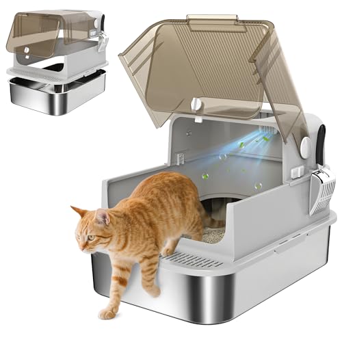 PawHut Katzenklo Edelstahl mit Deckel XXL Katzentoilette mit Doppeltüren, Schaufel, Pedal, ausziehbares Tablett, Leicht zu Reinigen, Geruchsresistent für große Katzen bis zu 12 kg, 70x50x46,5cm Grau PawHut Katzenklo Edelstahl mit Deckel XXL Katzentoilette mit Doppeltüren, Schaufel, Pedal, ausziehbares Tablett, Leicht zu Reinigen, Geruchsresistent für große Katzen bis zu 12 kg, 70x50x46,5cm Grau von PawHut