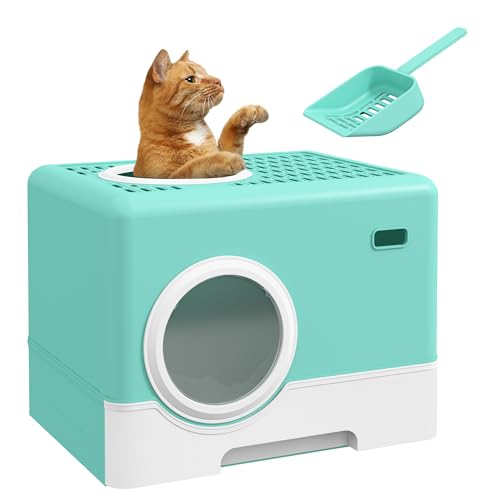 PawHut Katzenklo Haustiertoilette mit Schaufel Herausnehmbarem Tablett 2 Türen Haupteingang und Ausgang Oben 52x41x38,5 cm Grün von PawHut
