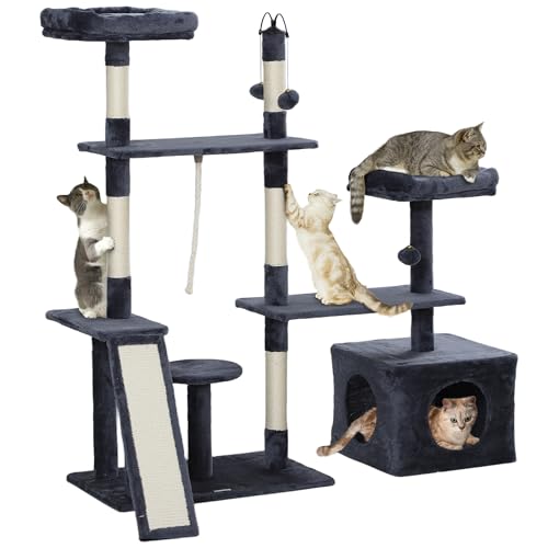PawHut Katzenkratzbaum 134 cm Katzenkratzturm Katzenkratzturm mit Nisthöhlenplattformen Spielzeugbällen und Sisalpfosten Dunkelgrau PawHut Katzenkratzbaum 134 cm Katzenkratzturm Katzenkratzturm mit Nisthöhlenplattformen Spielzeugbällen und Sisalpfosten Dunkelgrau von PawHut