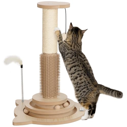PawHut Katzenkratzbaum 49 cm Sisal Katzenkratzbaum Sisalbürste Schwenkbare Schiene mit Spielbällen Elastische Feder und Spielzeugball Eiche PawHut Katzenkratzbaum 49 cm Sisal Katzenkratzbaum Sisalbürste Schwenkbare Schiene mit Spielbällen Elastische Feder und Spielzeugball Eiche von PawHut