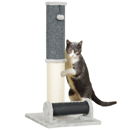 PawHut Katzenkratzbaum 86 cm, 3-in-1-Kratzbaum für Katzen, mit großer Basis, Teppich mit Ananasmuster, Pflegebürste und Spielball, für Innenräume, hellgrau PawHut Katzenkratzbaum 86 cm, 3-in-1-Kratzbaum für Katzen, mit großer Basis, Teppich mit Ananasmuster, Pflegebürste und Spielball, für Innenräume, hellgrau von PawHut