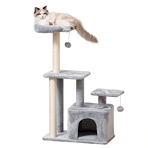 PawHut Katzenkratzbaum Höhe 114 cm Katzenkratzbaum Katzenturm mit Sisalpfosten 3 Plattformen Katzenhaus und 2 hängenden Bällen Hellgrau PawHut Katzenkratzbaum Höhe 114 cm Katzenkratzbaum Katzenturm mit Sisalpfosten 3 Plattformen Katzenhaus und 2 hängenden Bällen Hellgrau von PawHut