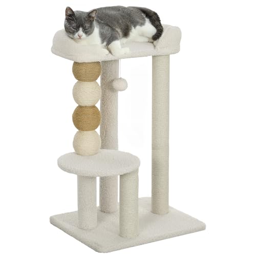 PawHut Katzenkratzbaum Höhe 76 cm Katzenkratzbaum Katzenturm mit Vliesauskleidung Plattformen Hängekugel und Jutepfosten Beige PawHut Katzenkratzbaum Höhe 76 cm Katzenkratzbaum Katzenturm mit Vliesauskleidung Plattformen Hängekugel und Jutepfosten Beige von PawHut