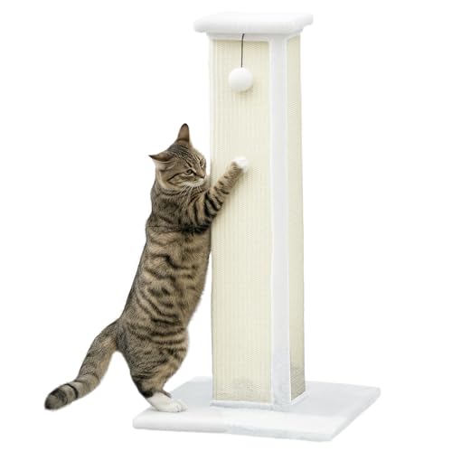 PawHut Katzenkratzbaum für Indoor-Katzen, 81 cm Katzenkratzer, vertikaler Vollkratzer mit natürlichem Sisalseil, hängender Ball und weichem Plüsch, Weiß von PawHut