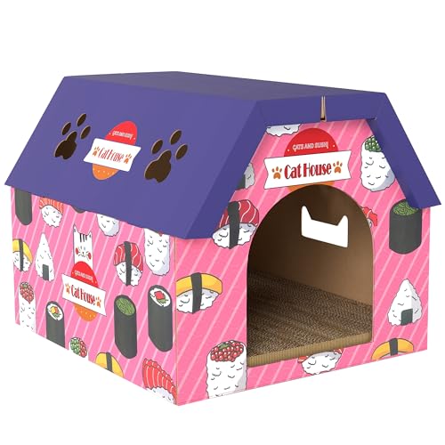 PawHut Katzenkratzbrett, 2-in-1-Katzenhaus aus Pappe und Versteckmöbel mit Tür, 4 pfötchenförmigen Öffnungen und Gras für drinnen, rosa PawHut Katzenkratzbrett, 2-in-1-Katzenhaus aus Pappe und Versteckmöbel mit Tür, 4 pfötchenförmigen Öffnungen und Gras für drinnen, rosa von PawHut