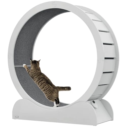 PawHut Katzenlaufband, Katzenlaufrad aus Holz mit Bremse, Katzenlaufrad von PawHut