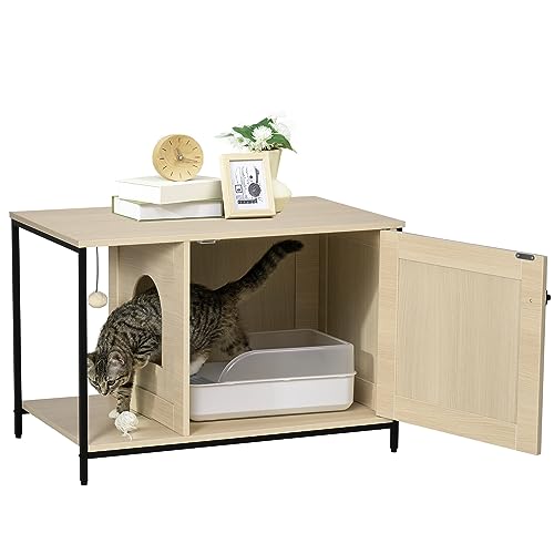 PawHut Katzenschrank für Katzentoilette, Katzenhaus mit magnetischer Tür, Katzenklo, Katzenhöhle mit Spielball, Beistelltisch, erhöhtes Design, Eiche, 80 x 48 x 55 cm PawHut Katzenschrank für Katzentoilette, Katzenhaus mit magnetischer Tür, Katzenklo, Katzenhöhle mit Spielball, Beistelltisch, erhöhtes Design, Eiche, 80 x 48 x 55 cm von PawHut