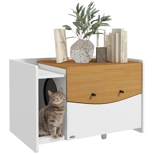 PawHut Katzenschrank für Katzentoilette, Katzenklo Schrank mit ausziehbarem Schrank, Streuauffangmatte, Katzenhaus für Indoor, 78 x 50 x 51 cm, Eiche PawHut Katzenschrank für Katzentoilette, Katzenklo Schrank mit ausziehbarem Schrank, Streuauffangmatte, Katzenhaus für Indoor, 78 x 50 x 51 cm, Eiche von PawHut