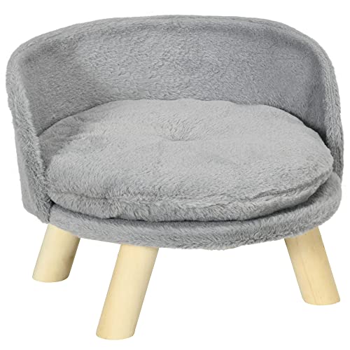 PawHut Katzensofa, Haustiersofa mit Kissen, Katzenbett, katzensessel Katzenhocker erhöhtes Haustierbett mit rutschfesten Holzfüße, Hundesofa, Indoor, Grau, 40,5 x 40,5 x 33 cm von PawHut