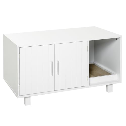 PawHut Katzentoilette, 2-türiges Möbelstück zum Verstecken von Katzenstreu, offenes Fach Kratzbaum, Beistelltisch, 91L x 52l x 50,5Hcm, weißes Holz PawHut Katzentoilette, 2-türiges Möbelstück zum Verstecken von Katzenstreu, offenes Fach Kratzbaum, Beistelltisch, 91L x 52l x 50,5Hcm, weißes Holz von PawHut
